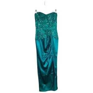 slim fit dress slacks Miss Circle Women Lael Mint Green Back Button Trailing Gown